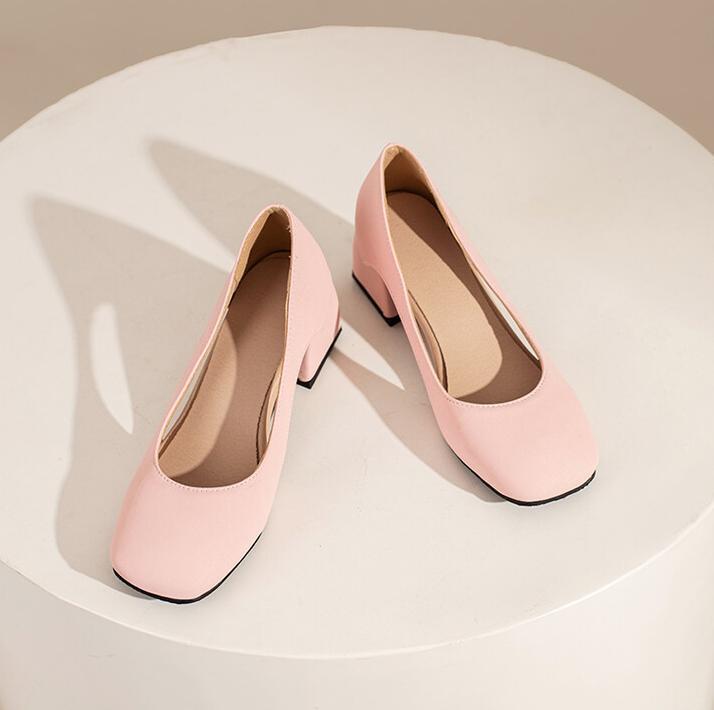 Women's Spring Hollow Out Low Chunky Heel Shoes Round Toe Pumps