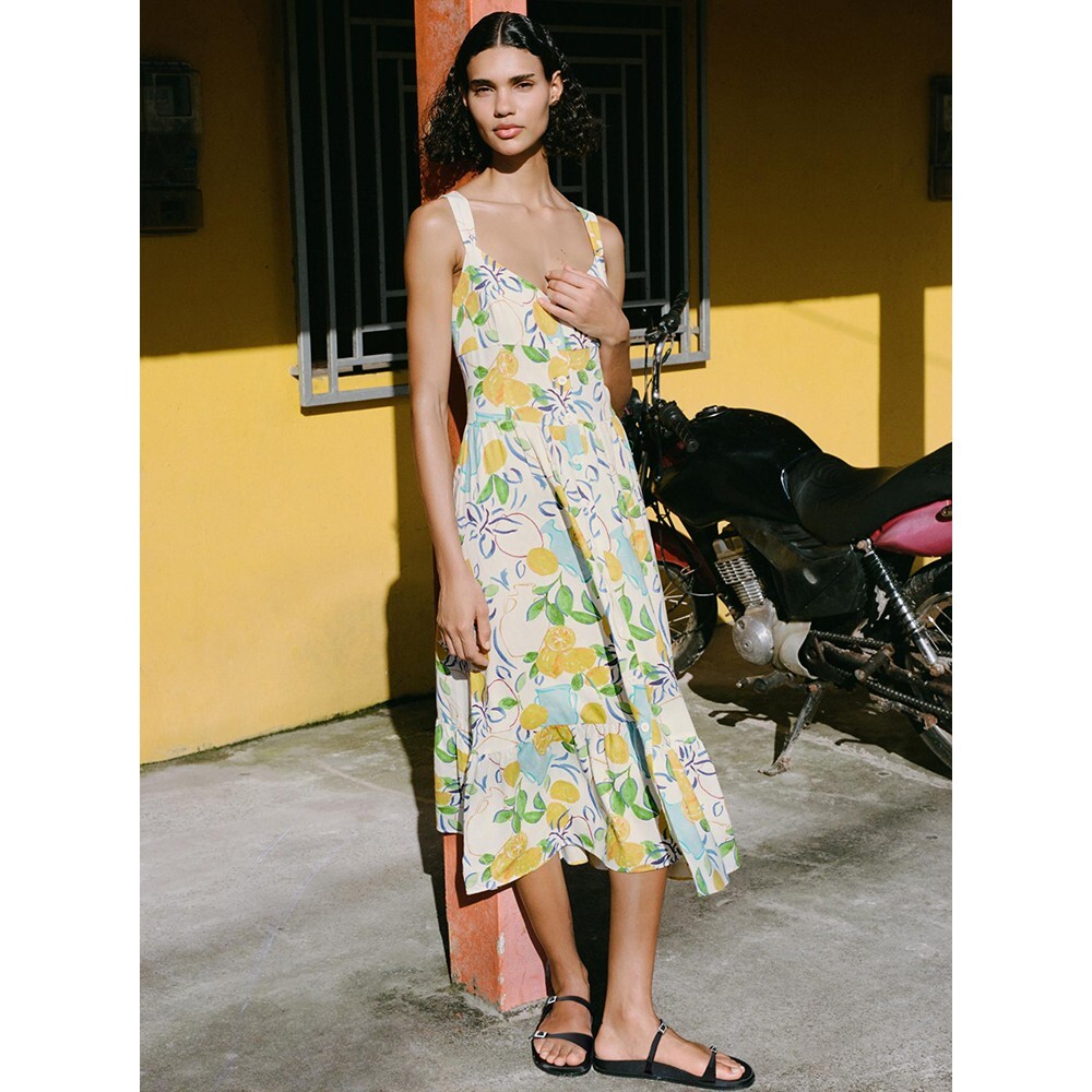 ★ZARA★ PRINTED LINEN BLEND MIDI DRESS ZARA NWT 2024 Pink Linen Blend Printed Midi Dress Ruched