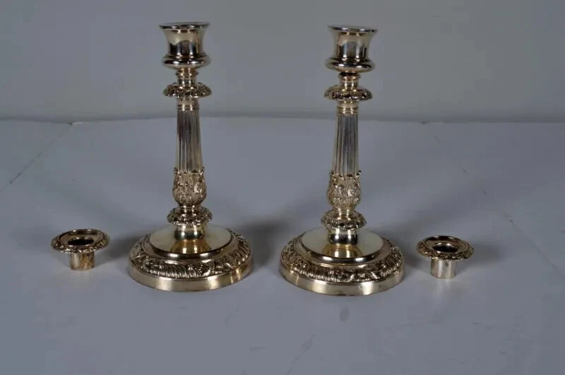 Par de candelabros antiguos Sheffield Mathew Boulton C.1800 de placa de plata Foto 3 de 4