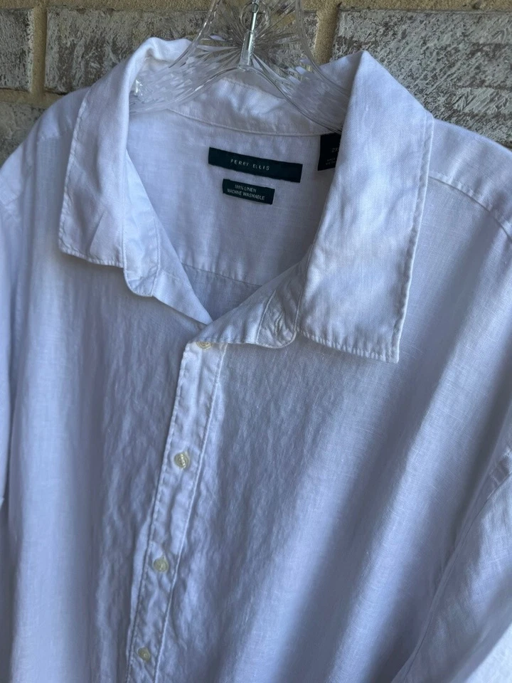 Perry Ellis 100% Linen Collared Short Sleeve Button Down Shirt Men's Size 2X - Image 4 of 4