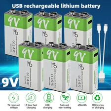 4/6 Pcs 9 Volt Battery 9V Block Rechargeable Batteries 5800mWh F smoke detectors