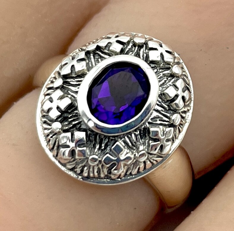 GENUINE AMETHYST 925 STERLING SILVER ANTIQUE STYLE VINTAGE DESIGN