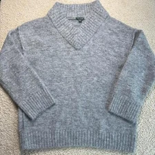 Grey Wool Blend V-Neck Oversized Sweater XS NWT
