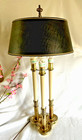 STIFFEL French Bouillotte Brass Candlestick 3 Light Lamp w/leather Shade 29.5"H