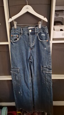 Mädchen Zara blau Denim Cargo Jeans 90er Jahre Stil Alter 10 Jahre