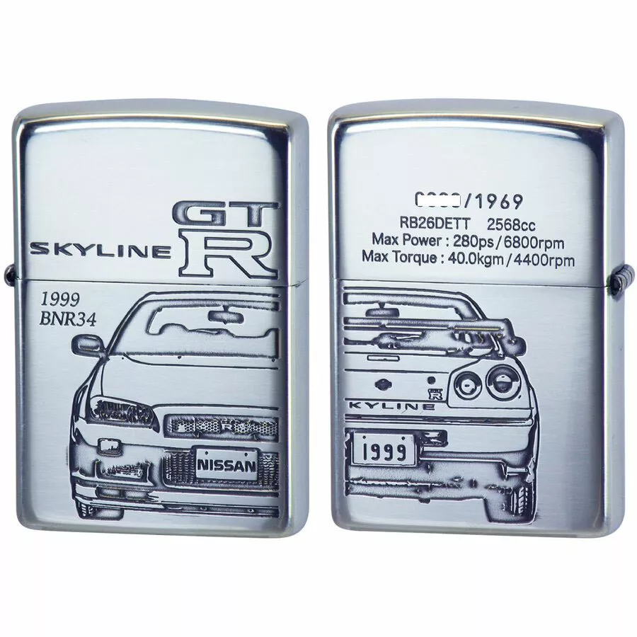 Zippo NISSAN SKYLINE GT-R BNR34 Both Sides Etching Oxidized Silver Plating  Japan