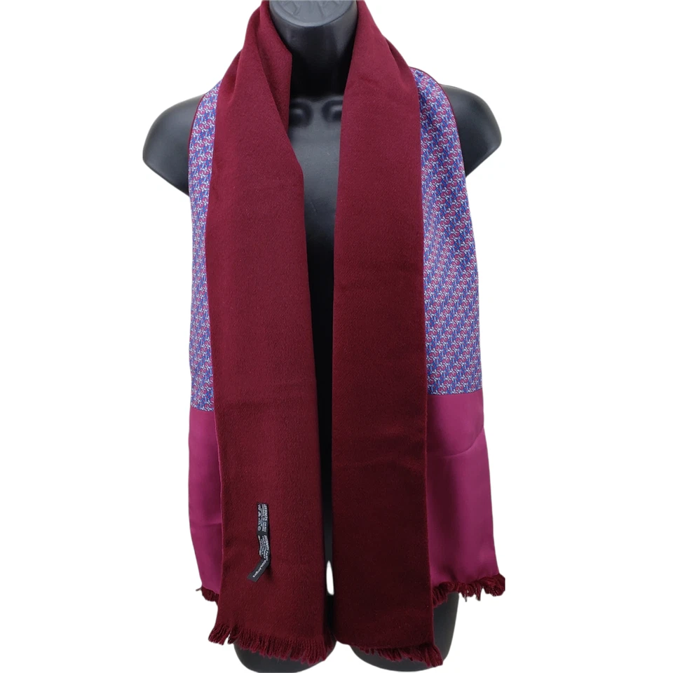 Hermes Paris Unisex Bufanda Borgoña Rojo Angora Seda Motivo Geométrico 14" x 56" Foto 2 de 4