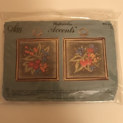 Vintage Cathy Embroidery Wild Berries 2 piece set w/Frames