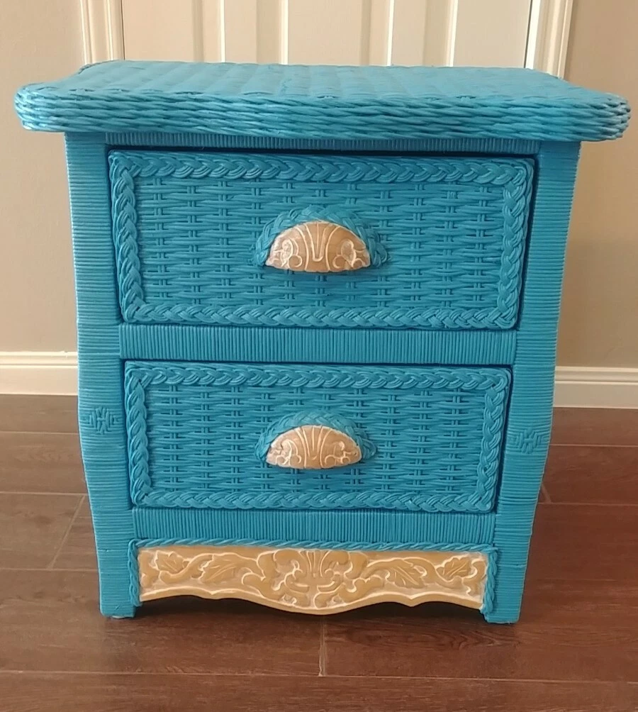 Pier One Wicker Rattan Nightstand Jamaica Collection Two Drawer Refurbished