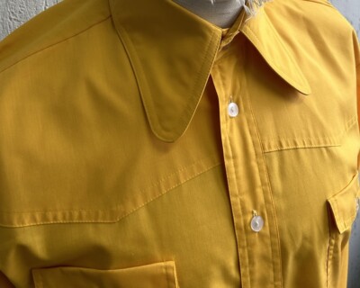 Men's 1960s Yellow Shirt Mod Disco Style Round Collar European 40