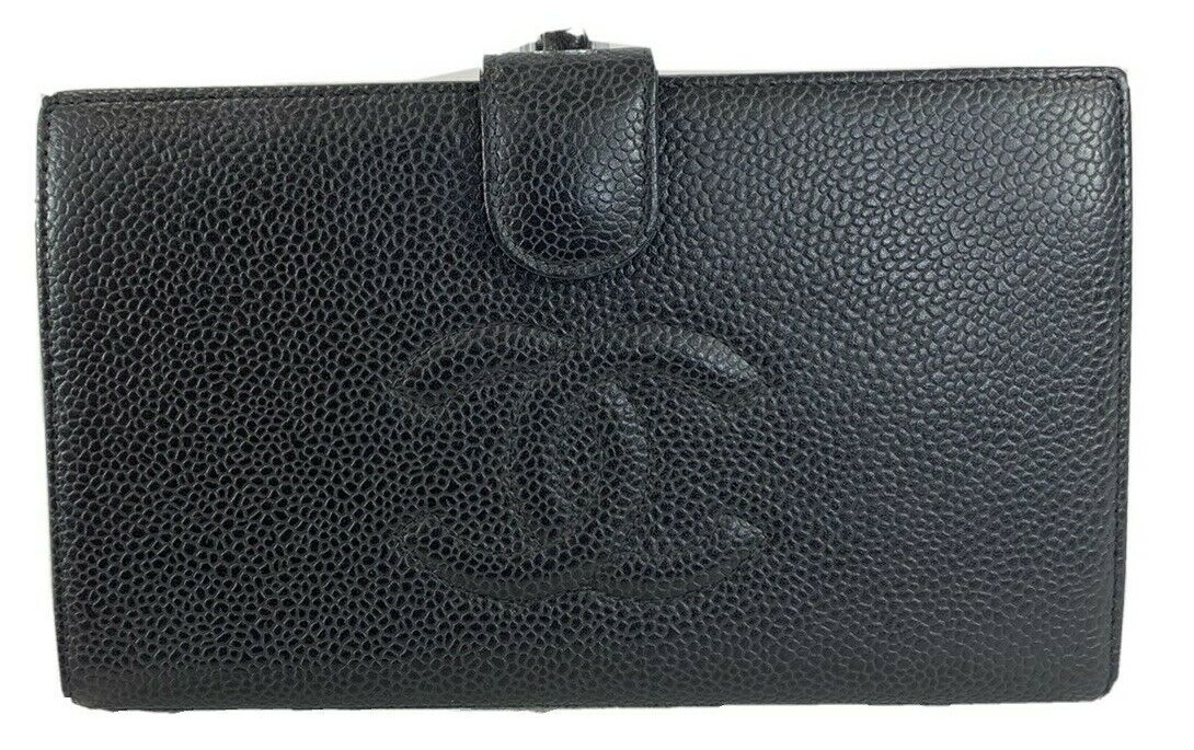 Vintage Chanel Timeless Wallet in Black Caviar Leather from France