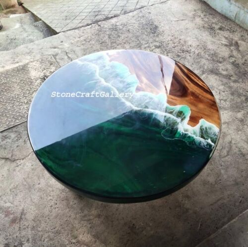 18" Epoxy Resin Table Top Unique Table Decor Artistic Living Room Furniture - Picture 1 of 8