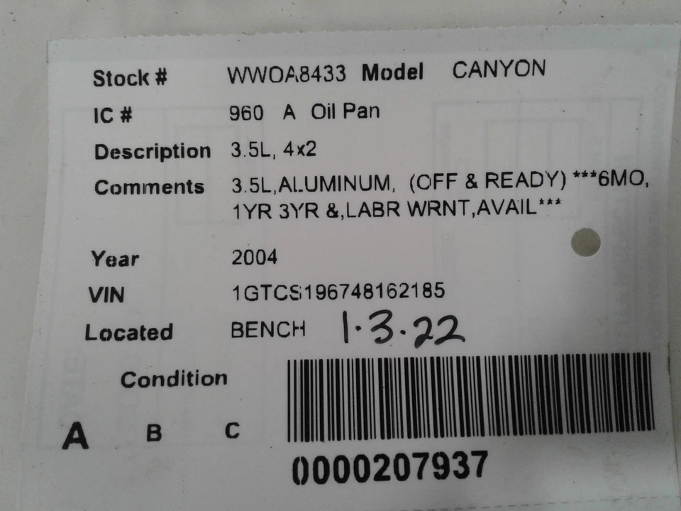 Used Engine Oil Pan fits: 2004 Gmc Canyon 3.5L 4x2 Grade A Foto 4 de 4