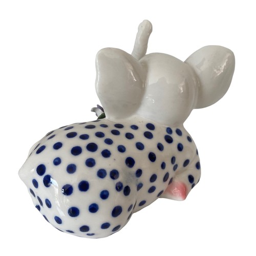 Elephant Blue Polka Dot Figurine with Bow Tie Flower Neck Tie Trunk Up - Picture 5 of 9