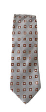 Versa Mens Necktie 100 Silk Gray with Brown Squares EX
