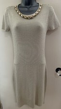 Silvian Heach Ivory & Gold Sheath Dress With Chain Neck Detail Size Large