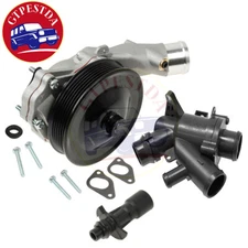 Water Pump w/ Bolts Gaskets Connector + Thermostat Kit For Jaguar Land Rover V8