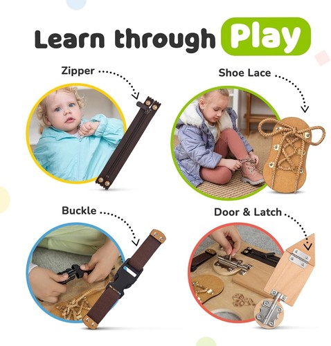 Montessori Busy Board for Toddlers: 10 Sensory Activities, Perfect Travel Toy - Picture 7 of 11