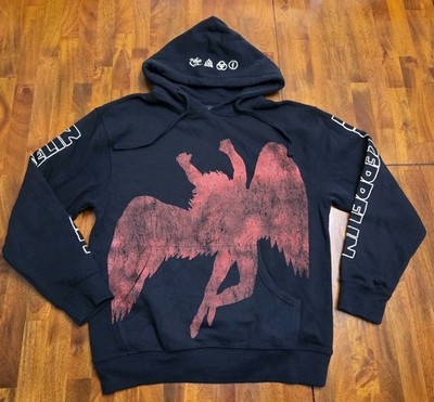NWOT Led Zeppelin Icarus Logo Spellout Hoodie Black Size Medium Oversized 