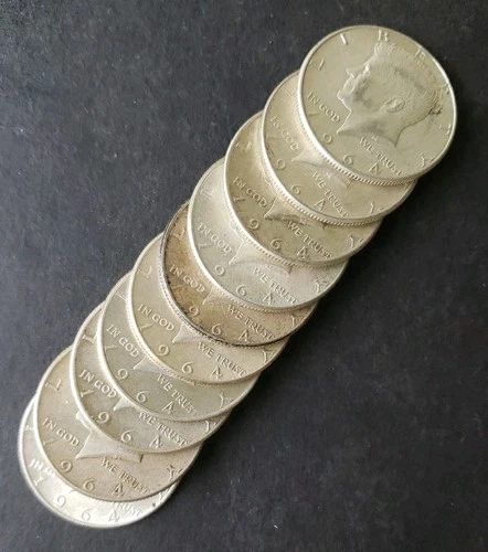 Lot of 10 1964 50c Kennedy Silver Half Dollars