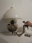 Antique Oil Lamp w/ Globe & Milk Glass Shade with Cast Iron Hanging Wall Bracket