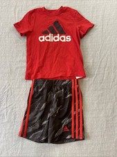 NWOT 2pc Adidas Red Shirt Black White Logo  Shorts Set Size 2T