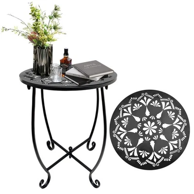 Patio Side Table, Weather Resistant Metal Small H 17Inch, Black - Image 1 of 4