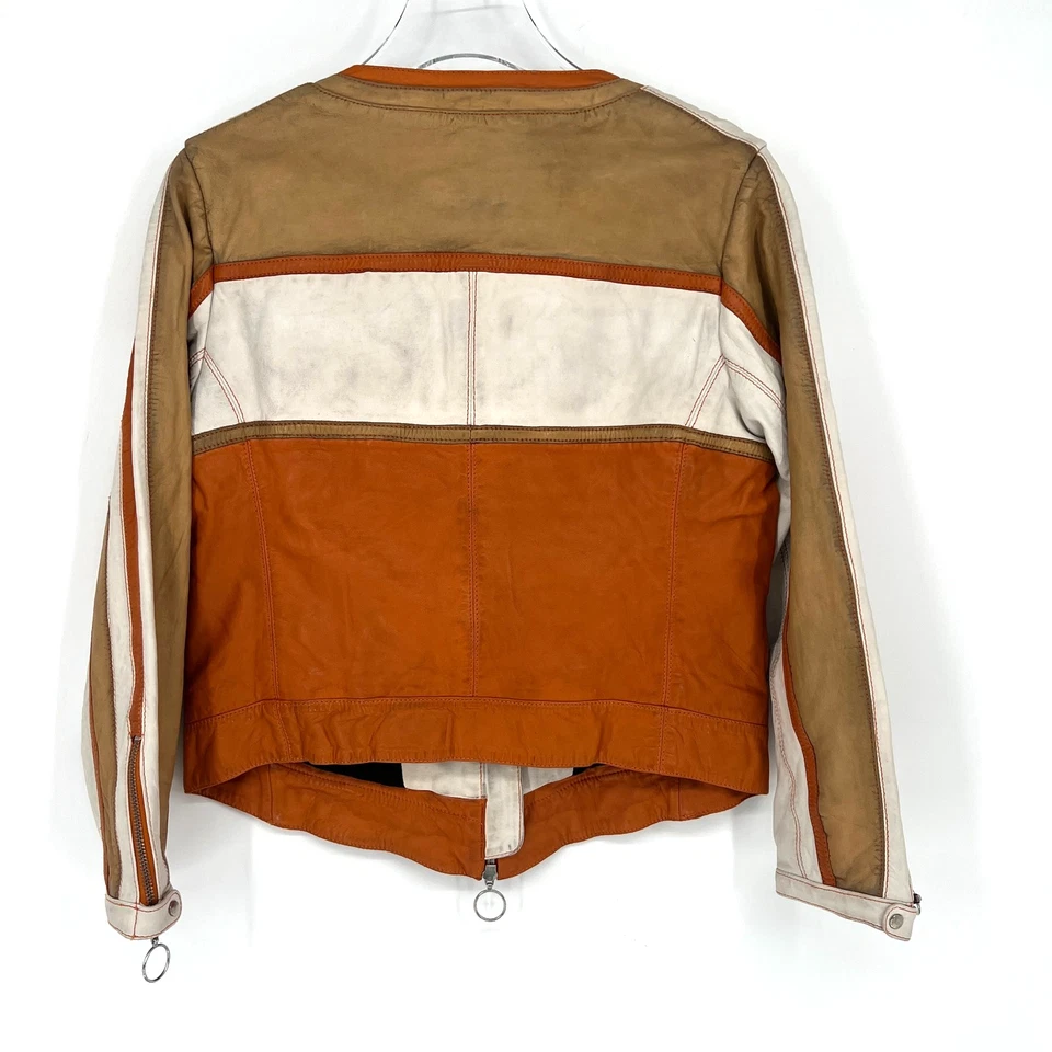 Chaqueta Harley Simple Laguna de Cuero para Mujer M Naranja Marrón Grunge Motociclista Foto 2 de 4