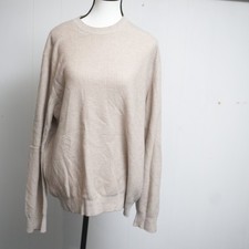 Vince Geometric Jacquard Wool  Cotton Crewneck Sweater in Khaki sz L 298 -tear