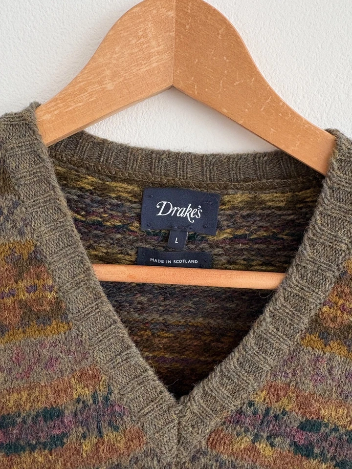 Drake's Fair Isle Sweater Vest 100% Pure Wool Size Large - Image 2 of 4