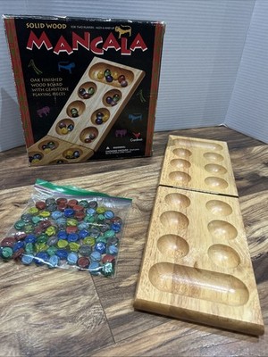 Complete Mancala Vintage Board Game Solid Wood Gemstone Pieces BGG