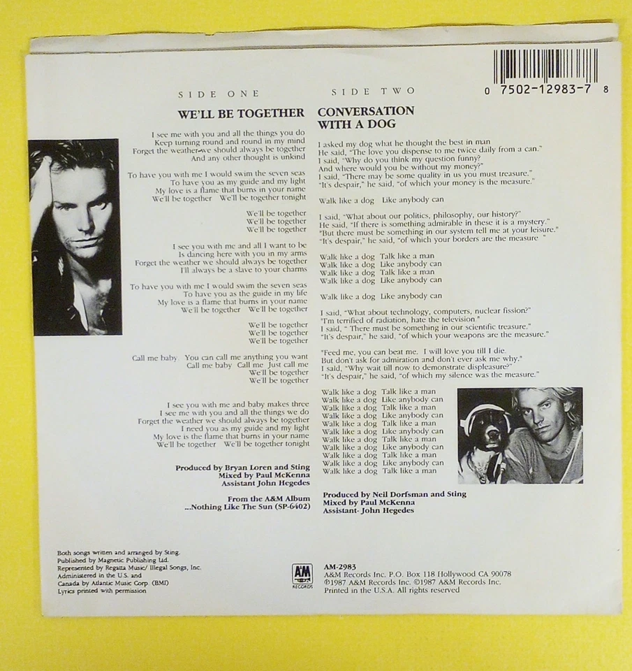 STING VINTAGE 1987 A&M 45 IN RARE PICTURE SLEEVE THE POLICE WE'LL BE TOGETHER Foto 2 de 2