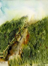 Original Watercolor Painting, Abstract landscape by Vasil Vasilev