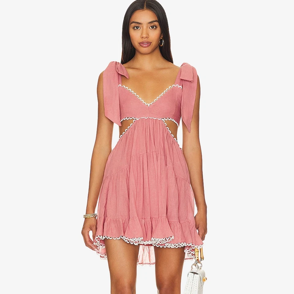 Tularosa Olynne мини-платье размер M розовый вырез хлопок ярусный Girlcore кокетка - Изображение 4 из 4