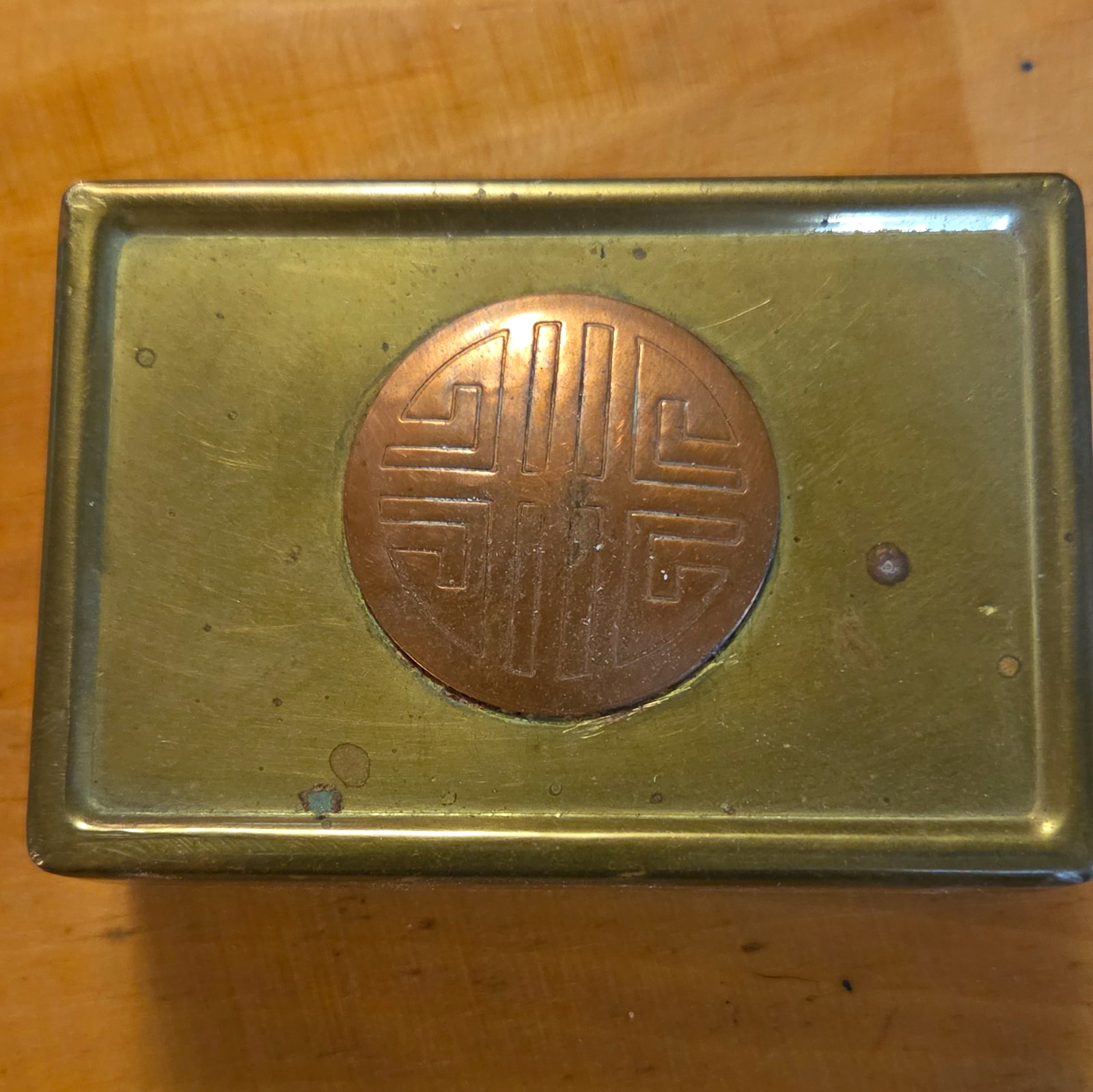 Hong Kong Gold Tone Metal Jewelry Box, Red Lined Rectangle w/ Mirror Lid