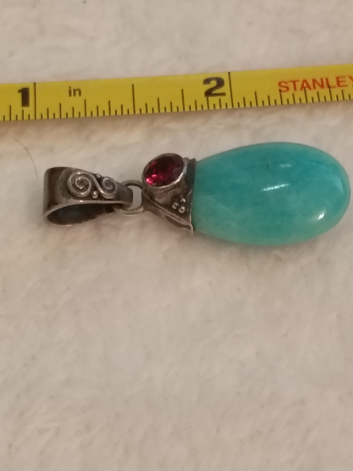 Handmade Turquoise Amazonite & Ruby Teardrop Pend… - image 7