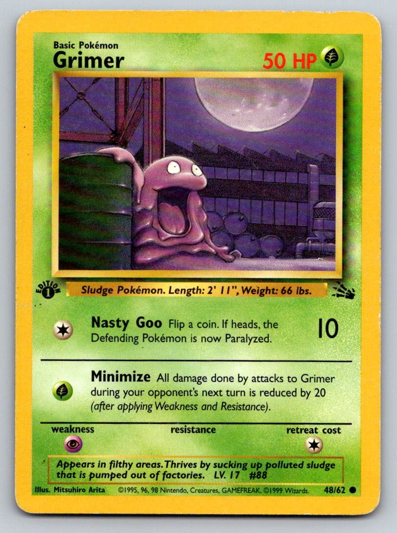 Grimer 48/62 HP Fossil Pokemon 1st Edition