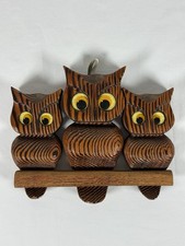 Vintage &ldquo;Witco Style &ldquo; Cryptomeria Wood Owl Bright Eyes Hanging Wall Plaque