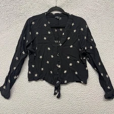 Rails Top Womens L Black Rivet Star Cropped Knot Front Long Sleeve Whimsygoth
