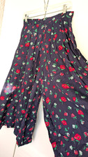 Vintage 1990s Liz Sport Blue Floral Super Wide Leg Culottes Palazzo Size 8 Med