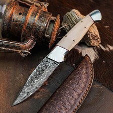 9.0" Bushcraft Camping Damascus Knife Handmade Full Tang Resin Handle +Sheath