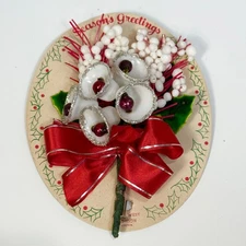 Vintage Bea West Christmas Corsage White Glitter Bells Holly Original Card Retro
