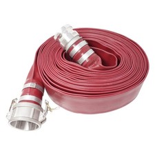 Gloxco 2" x 50' Red Heavy Duty Lay Flat PVC Discharge Hose Assembly with Alum...