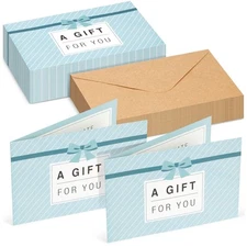 36 Pack Blank Paper Gift Certificates with Envelopes for Small Business, 4 x 6"