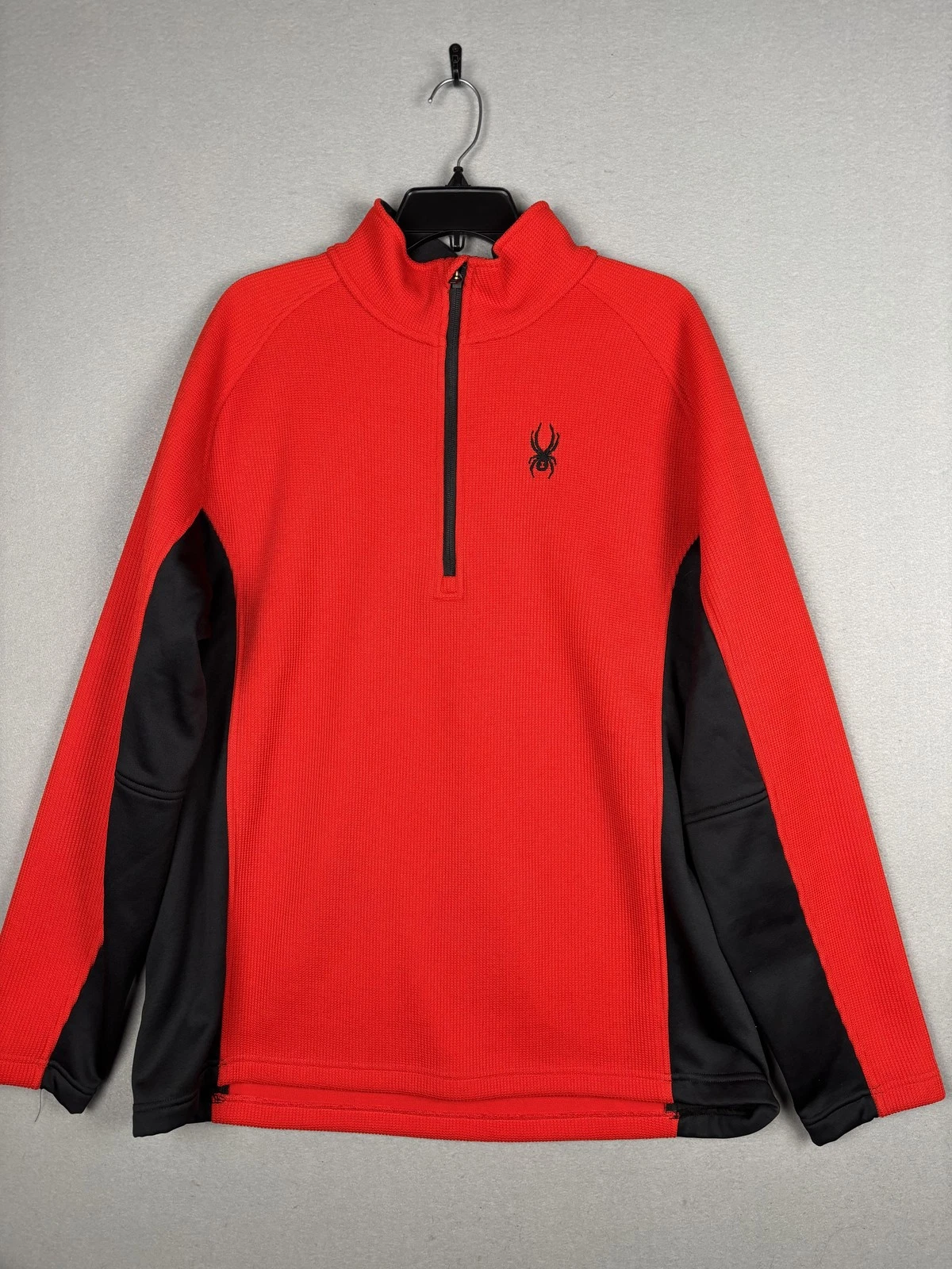 Spyder Pullover Mens 2XL Red Black 1/4 Zip Fleece Thermal Ski Top Base Layer