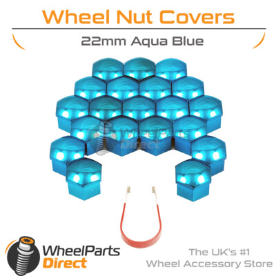 Aqua Blue Wheel Nut Bolt Covers 22mm GEN2 For Cadillac XT5 16-20