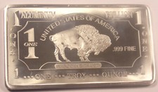 1 Troy Ounce Oz .999 Fine Aluminum Buffalo Bullion Bar Free Shipping !!!!!!!!!!!
