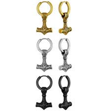 Viking Thors Hammer Earrings for Men Women Stainless Steel Drop Dangle Earrings