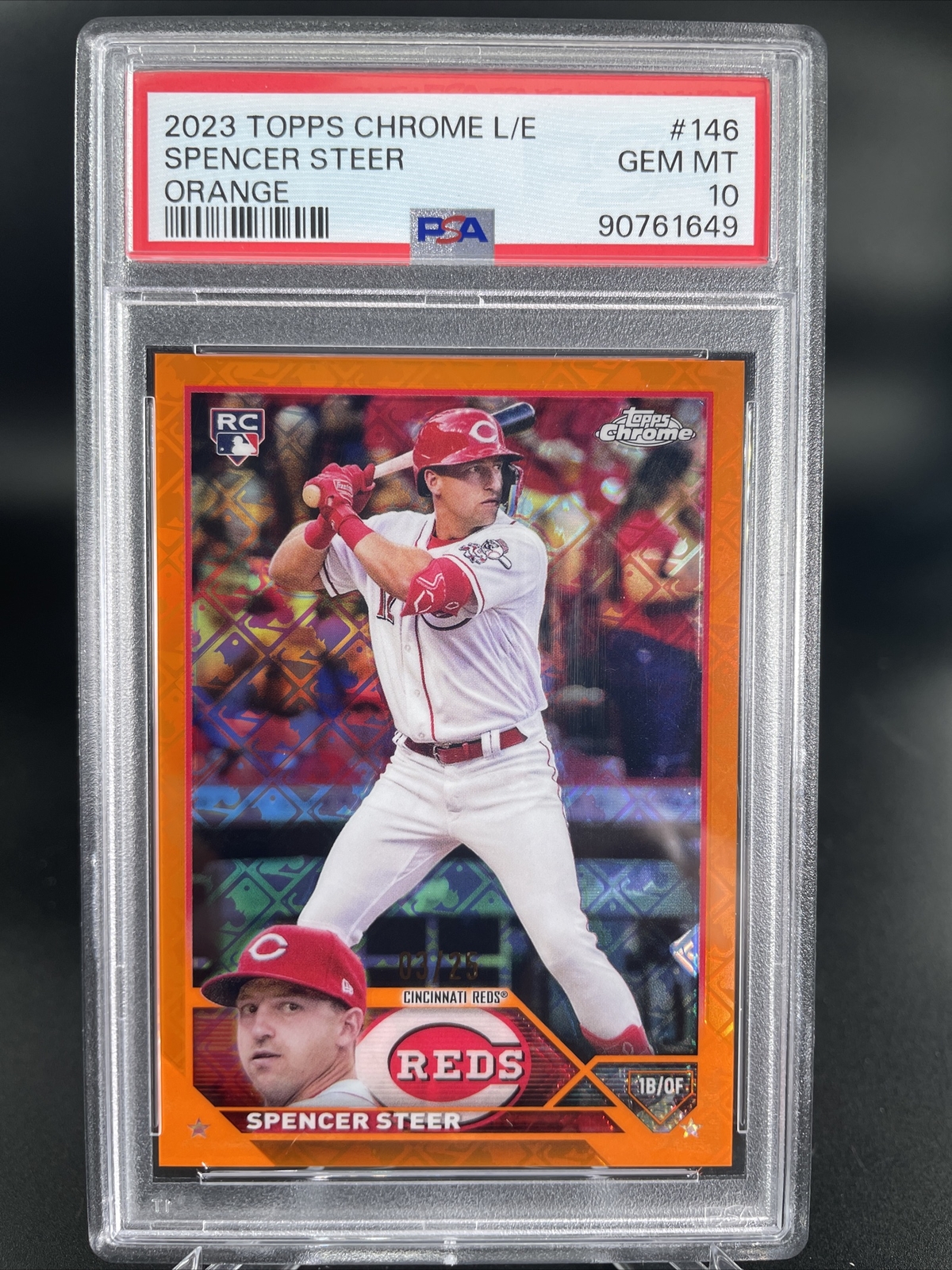 2023 TOPPS CHROME #/25 SPENCER STEER ORANGE LOGOFRACTOR  PSA 10 ROOKIE REDS