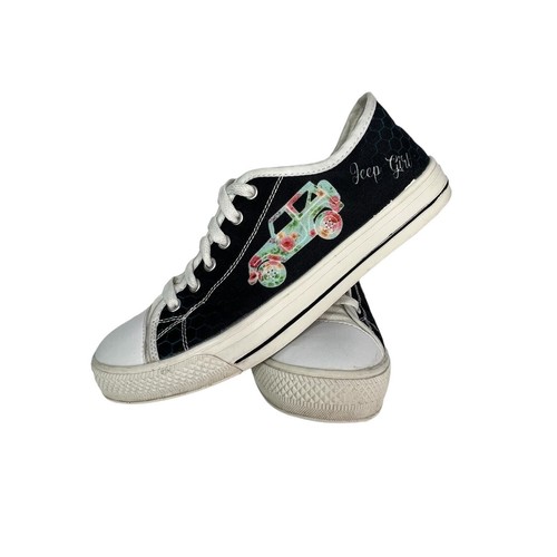Custom Jeep Mädchen Low Top Canvas Tennisschuhe, schwarz/weiß Colorway, Größe 9 - Bild 7 von 12